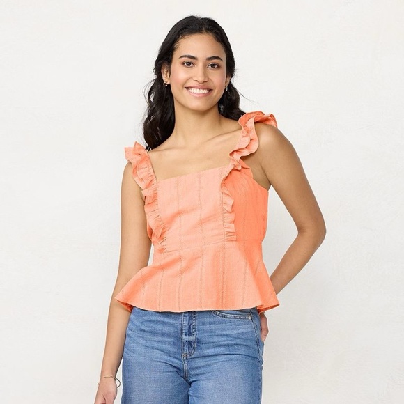 LC Lauren Conrad Pink Ruffled Peplum Tank Top - Picture 1 of 5